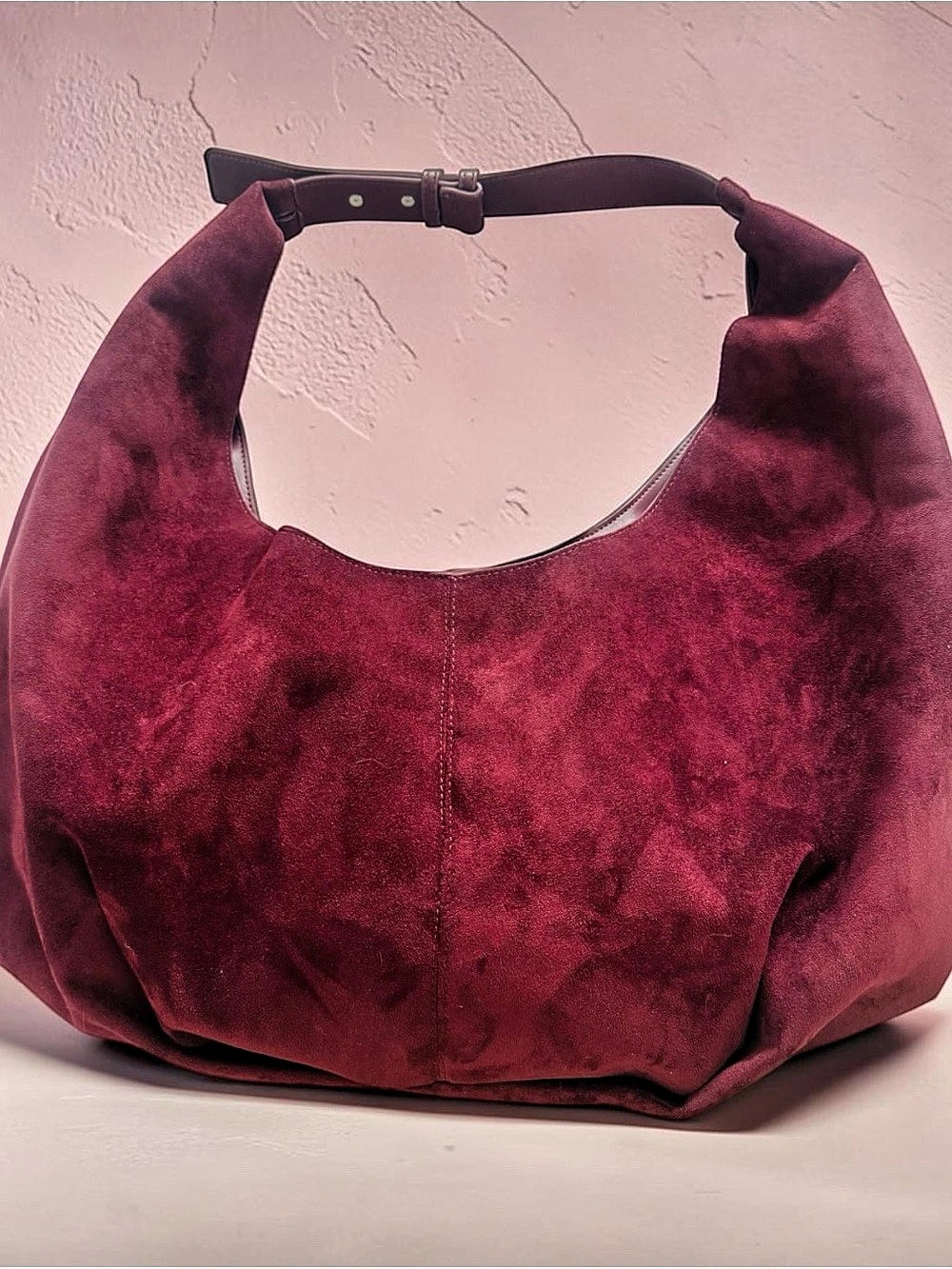 Suede-Style Hobo Shoulder Bag in Purple